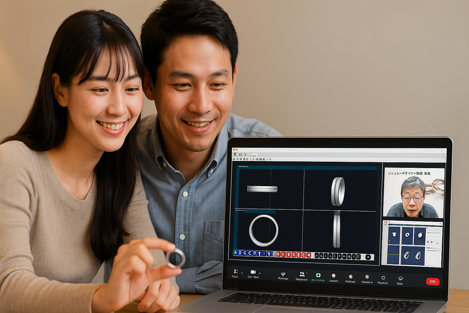 ZOOM相談でジュエリーCAD画面を共有する様子